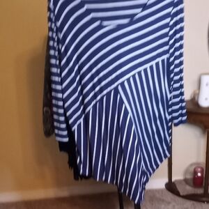 Slinky Brand Navy and White Striped Long Sleeve Top